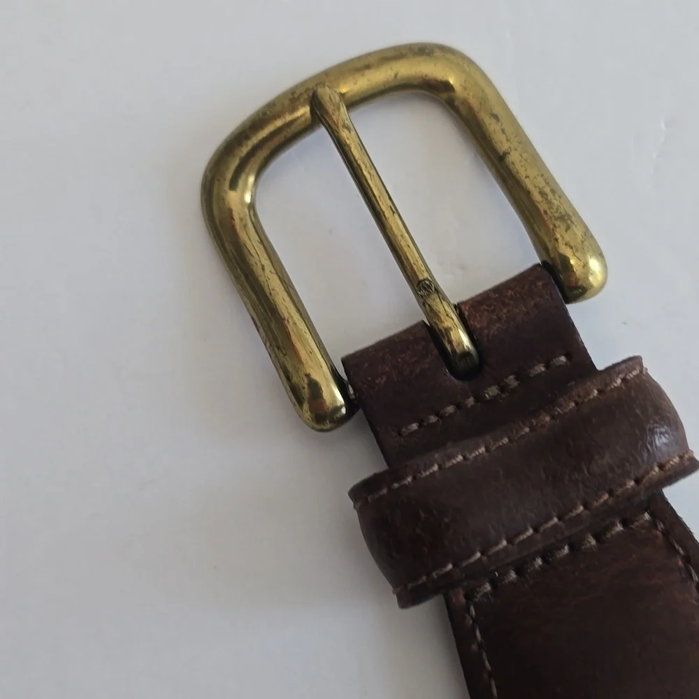 Docker's Woven Canvas Leather Tab Belt Brown Khaki Size 34